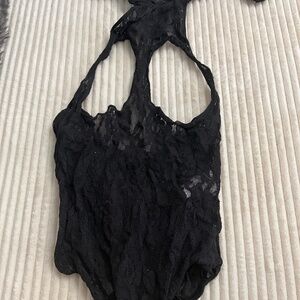 Breast cutout halter lace bodysuit lingerie